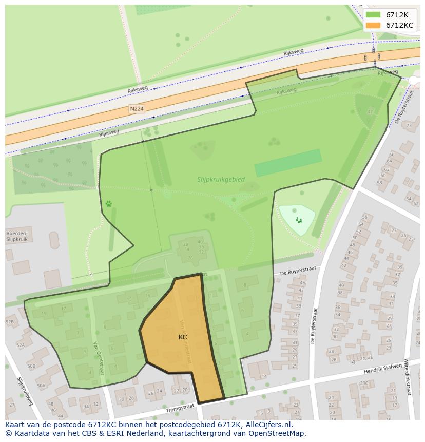 Afbeelding van het postcodegebied 6712 KC op de kaart.