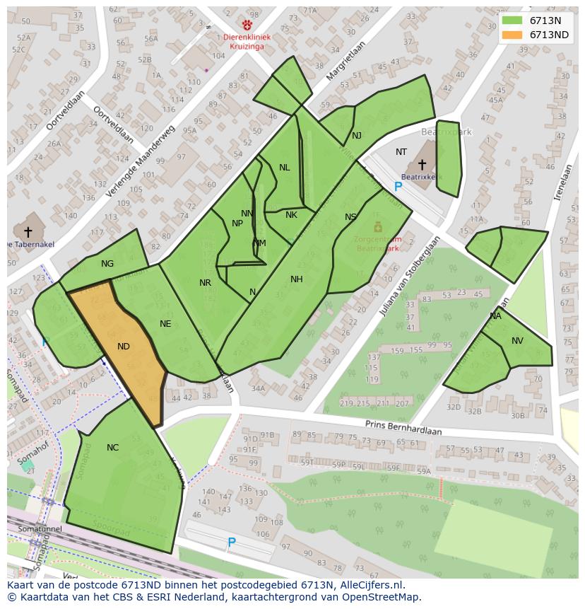 Afbeelding van het postcodegebied 6713 ND op de kaart.
