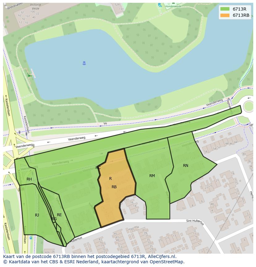 Afbeelding van het postcodegebied 6713 RB op de kaart.