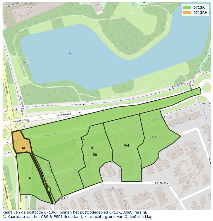 Afbeelding van het postcodegebied 6713 RH op de kaart.