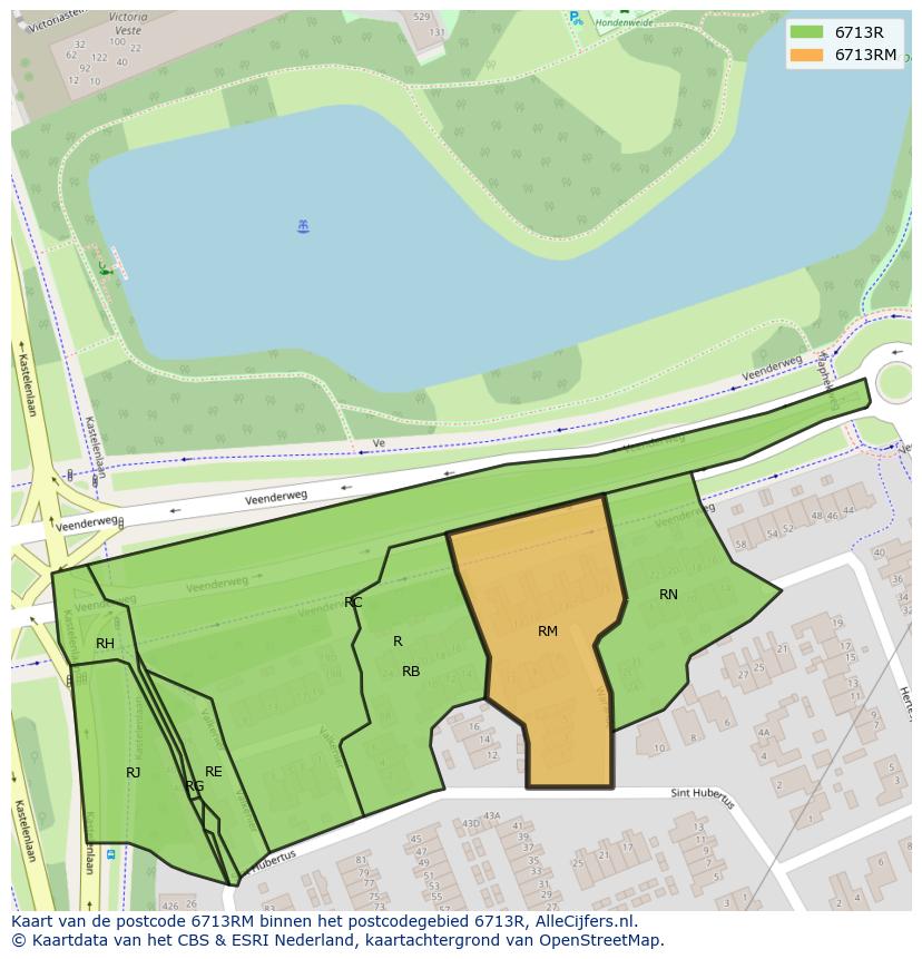 Afbeelding van het postcodegebied 6713 RM op de kaart.