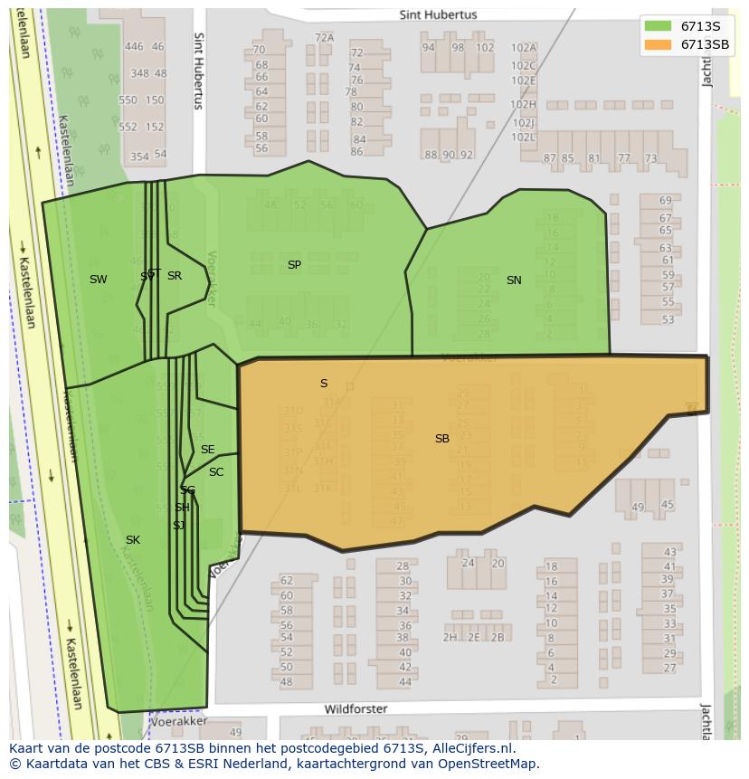 Afbeelding van het postcodegebied 6713 SB op de kaart.