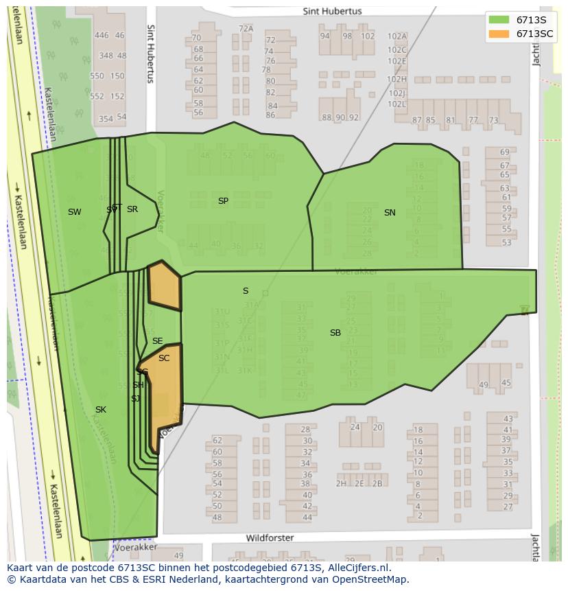 Afbeelding van het postcodegebied 6713 SC op de kaart.