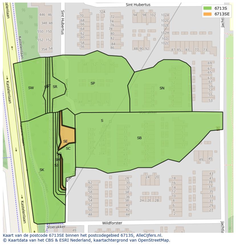 Afbeelding van het postcodegebied 6713 SE op de kaart.