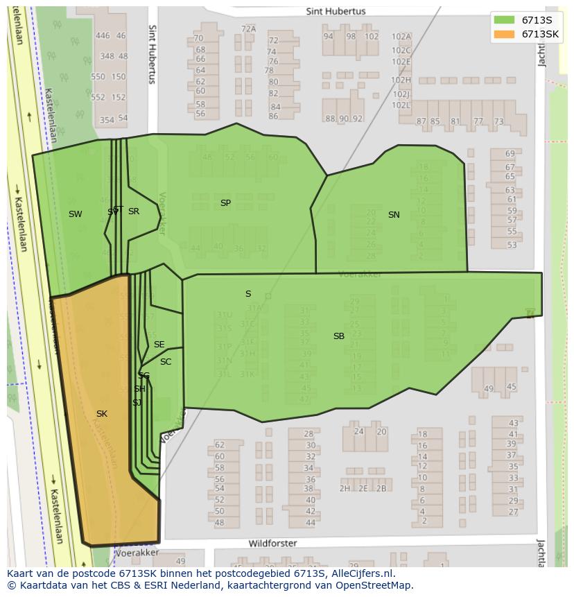 Afbeelding van het postcodegebied 6713 SK op de kaart.