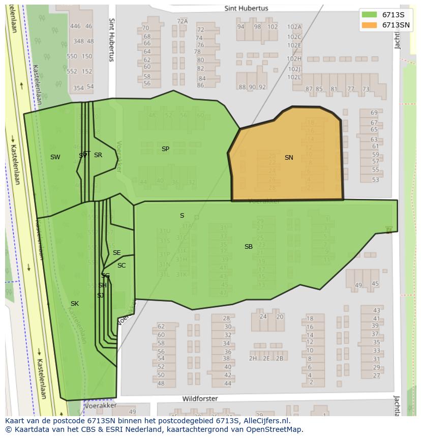 Afbeelding van het postcodegebied 6713 SN op de kaart.
