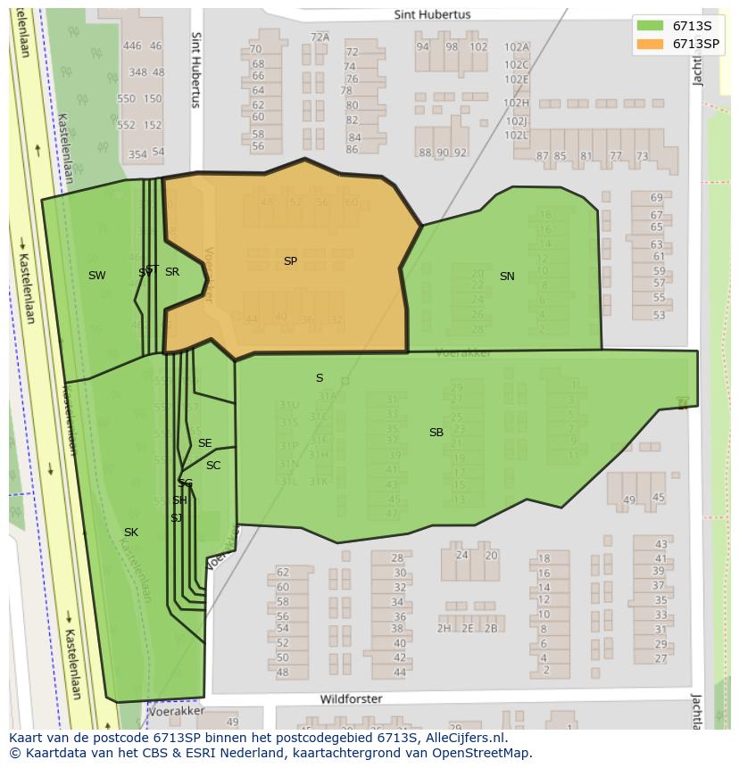 Afbeelding van het postcodegebied 6713 SP op de kaart.