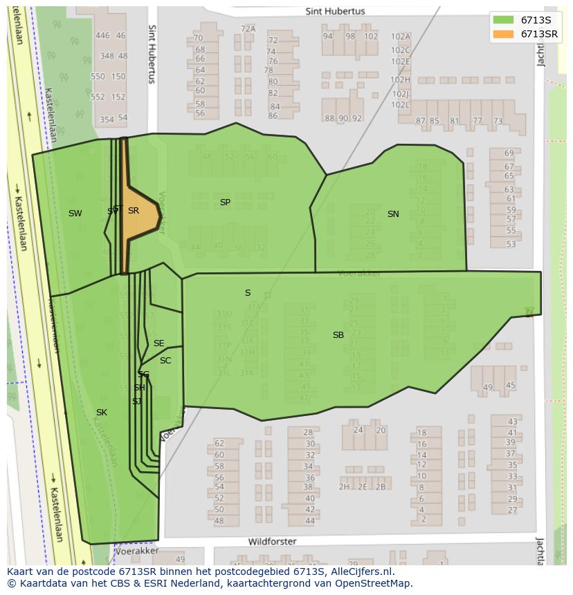 Afbeelding van het postcodegebied 6713 SR op de kaart.