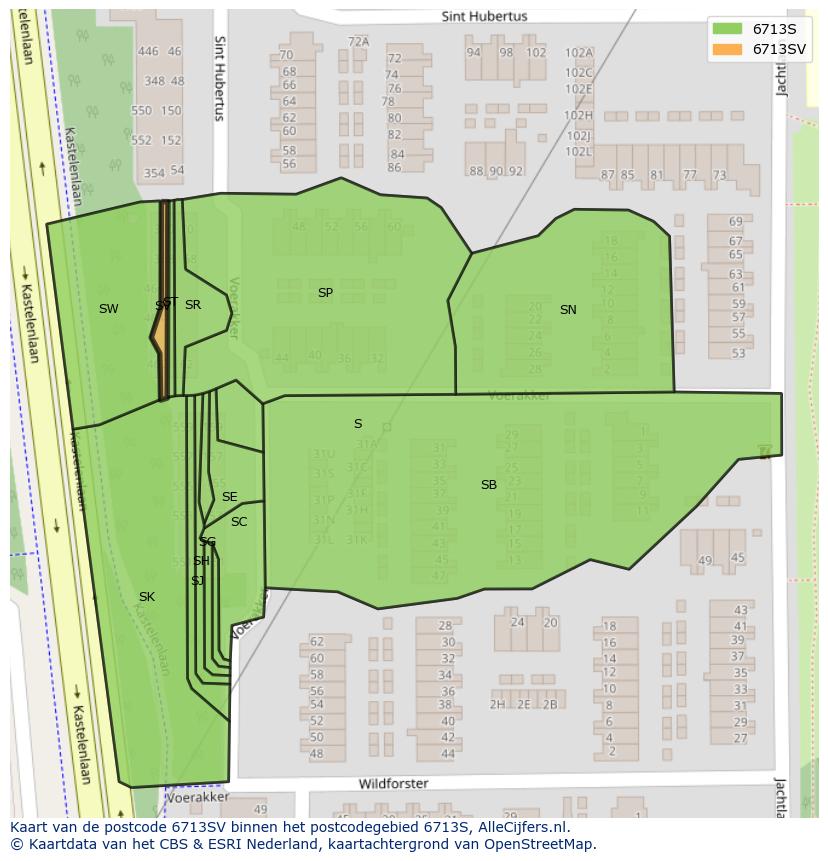 Afbeelding van het postcodegebied 6713 SV op de kaart.