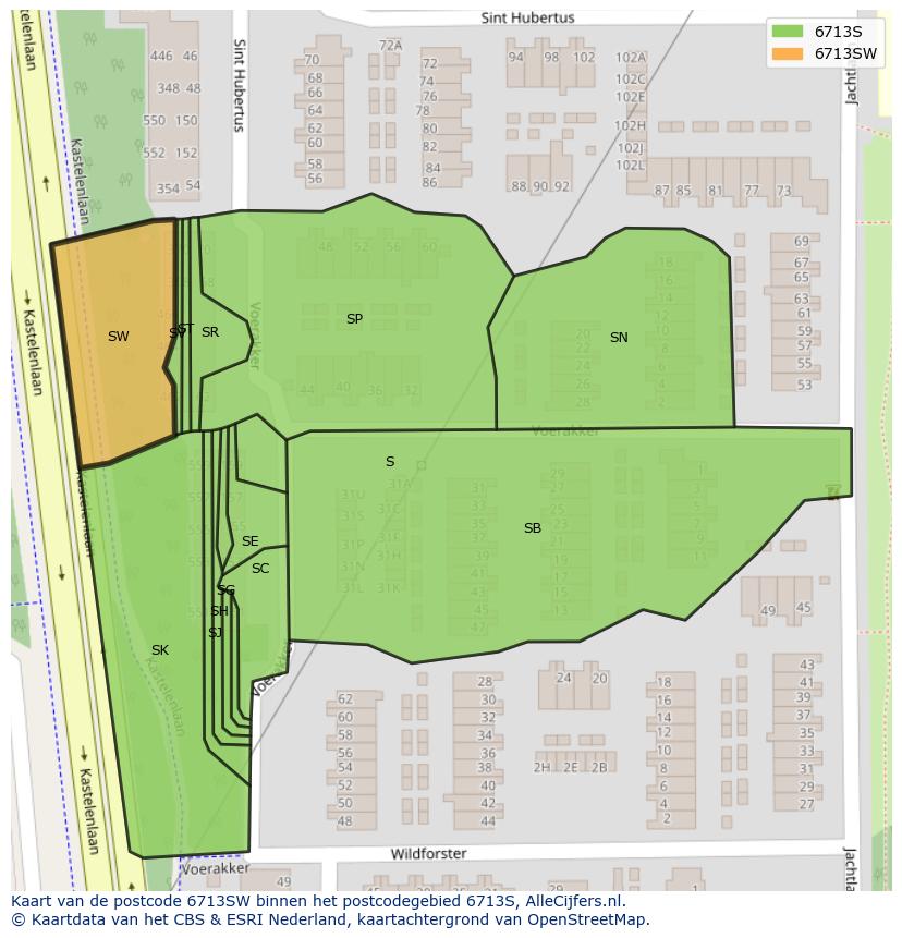 Afbeelding van het postcodegebied 6713 SW op de kaart.