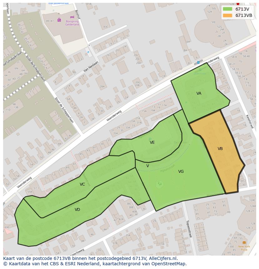 Afbeelding van het postcodegebied 6713 VB op de kaart.