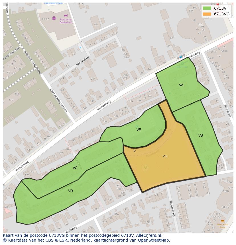 Afbeelding van het postcodegebied 6713 VG op de kaart.