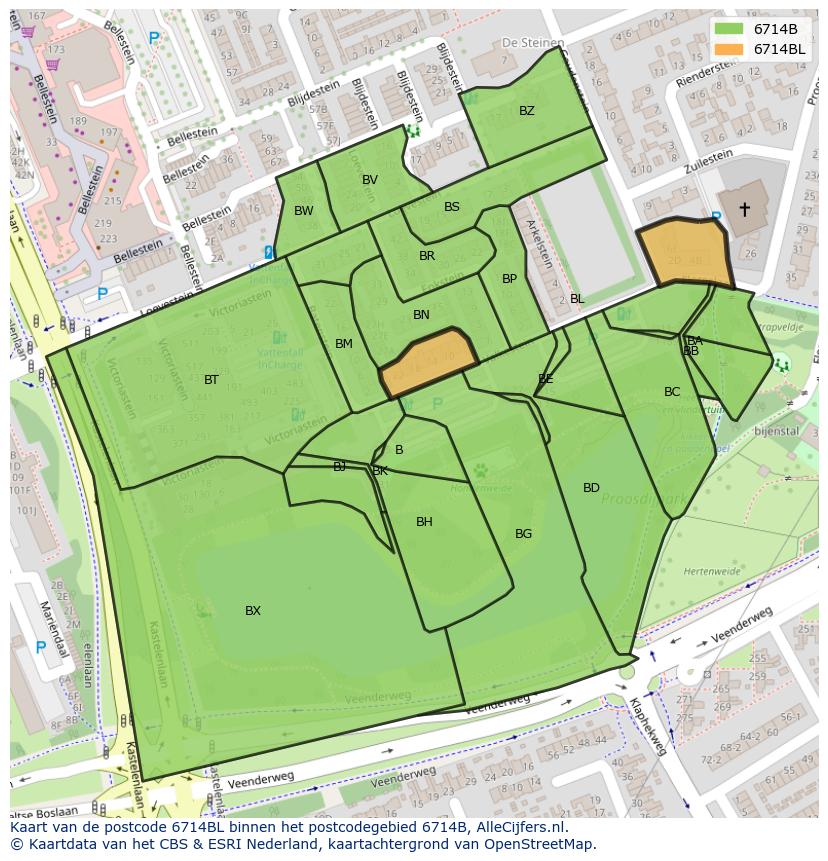 Afbeelding van het postcodegebied 6714 BL op de kaart.