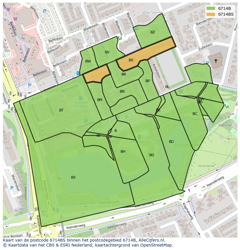 Afbeelding van het postcodegebied 6714 BS op de kaart.