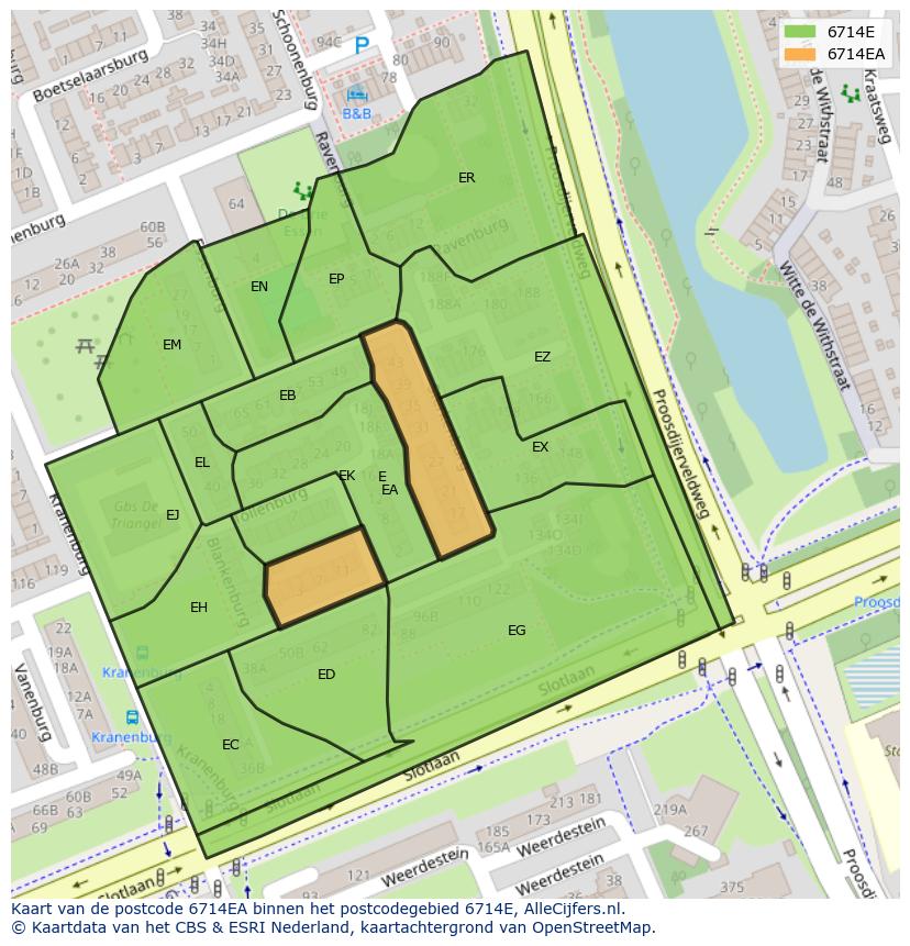 Afbeelding van het postcodegebied 6714 EA op de kaart.