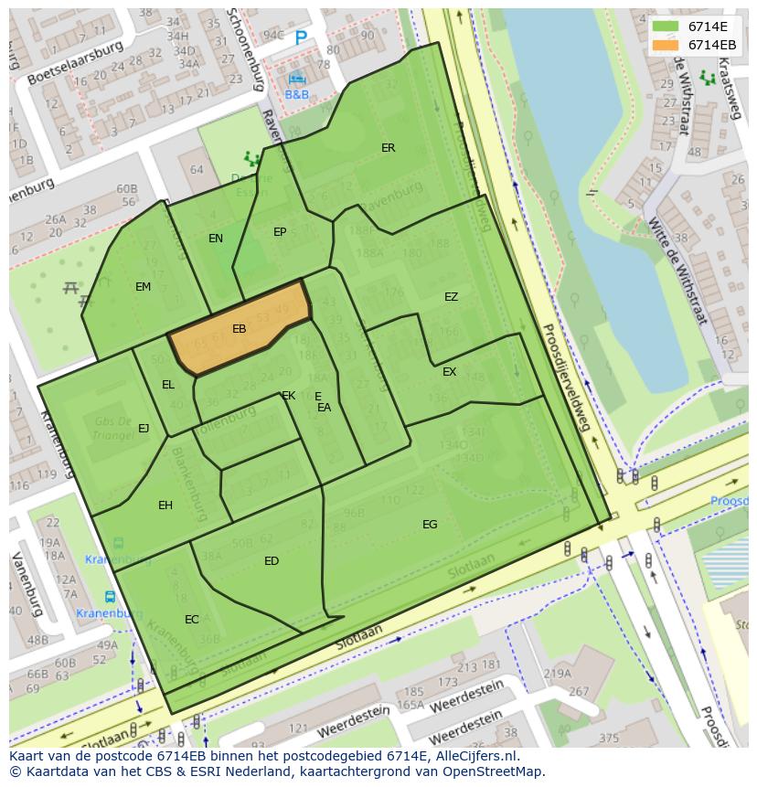 Afbeelding van het postcodegebied 6714 EB op de kaart.