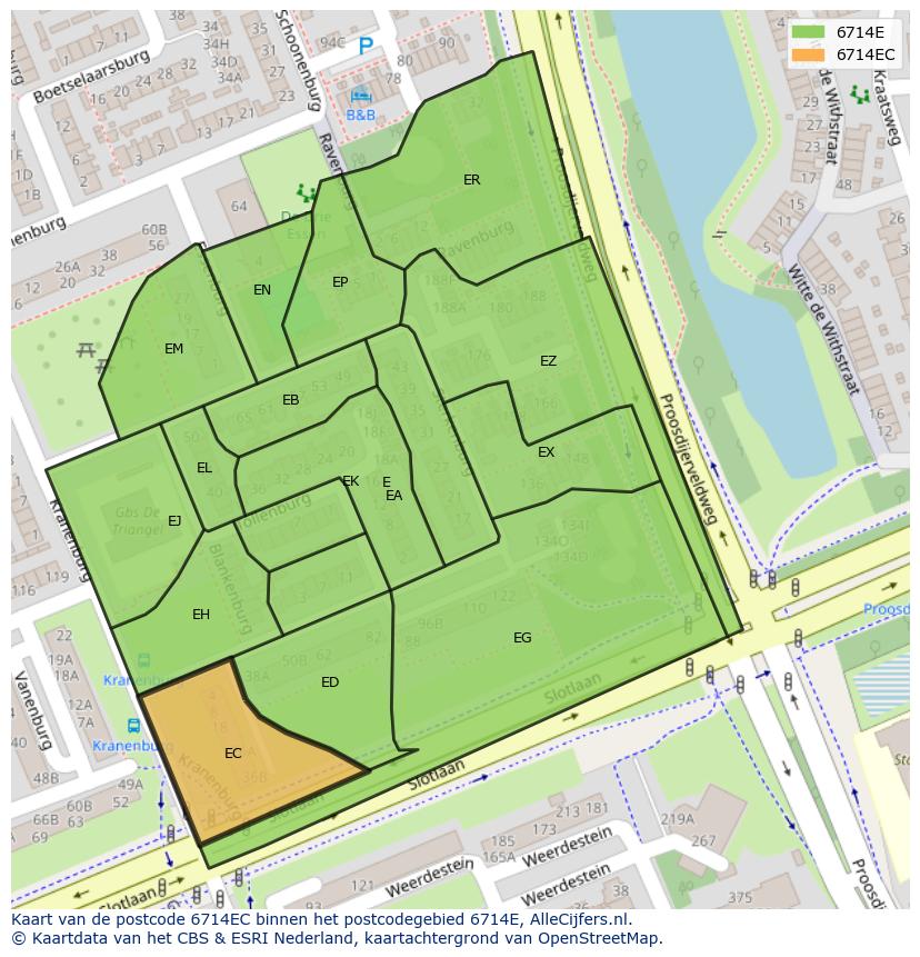 Afbeelding van het postcodegebied 6714 EC op de kaart.