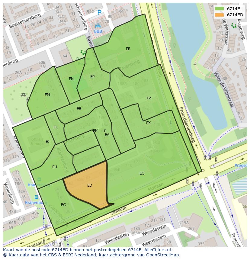 Afbeelding van het postcodegebied 6714 ED op de kaart.