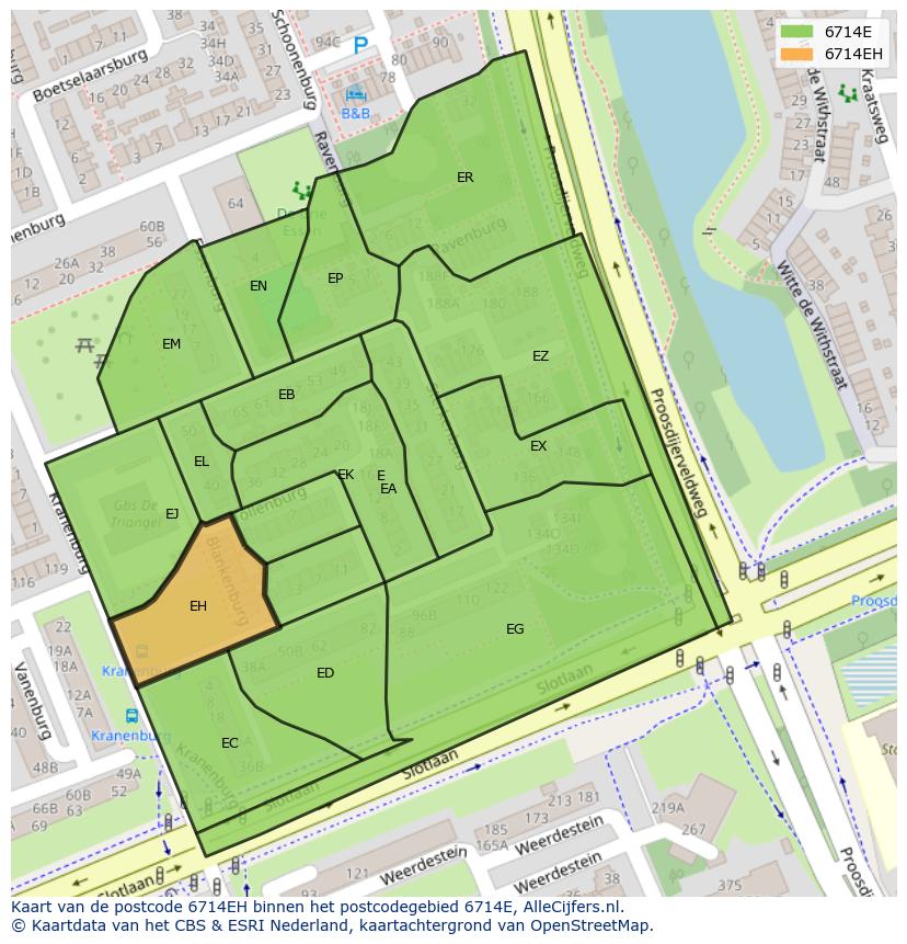 Afbeelding van het postcodegebied 6714 EH op de kaart.