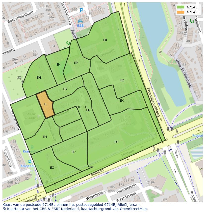 Afbeelding van het postcodegebied 6714 EL op de kaart.