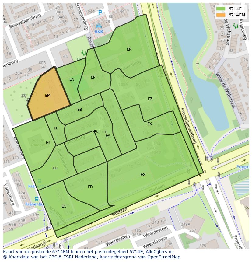 Afbeelding van het postcodegebied 6714 EM op de kaart.