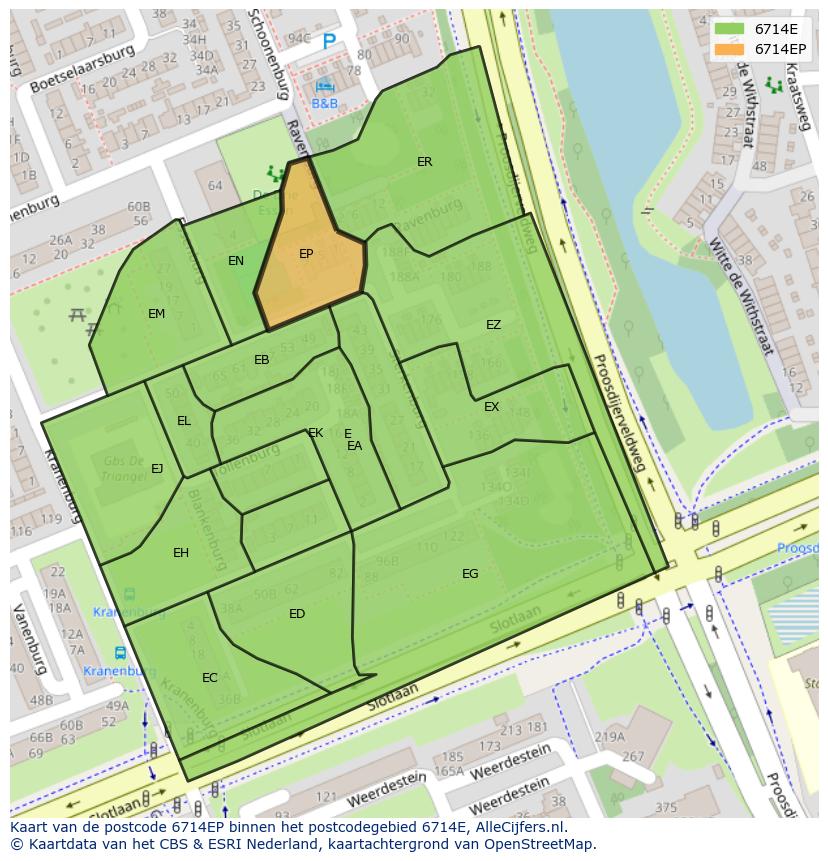 Afbeelding van het postcodegebied 6714 EP op de kaart.