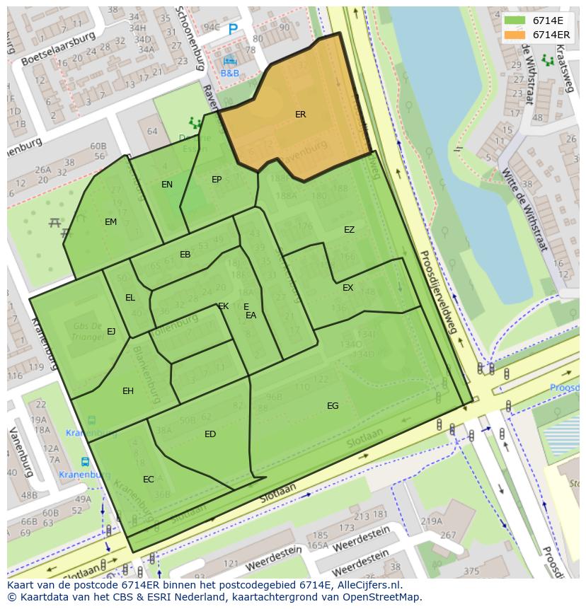 Afbeelding van het postcodegebied 6714 ER op de kaart.