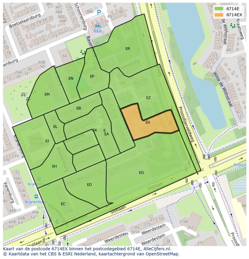 Afbeelding van het postcodegebied 6714 EX op de kaart.