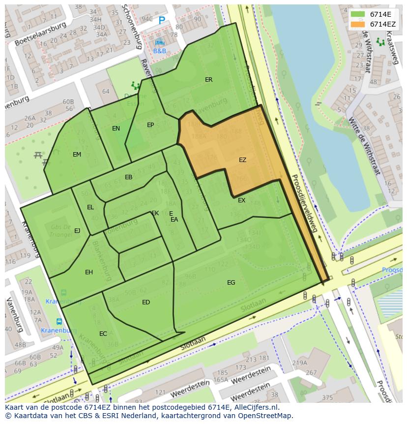 Afbeelding van het postcodegebied 6714 EZ op de kaart.