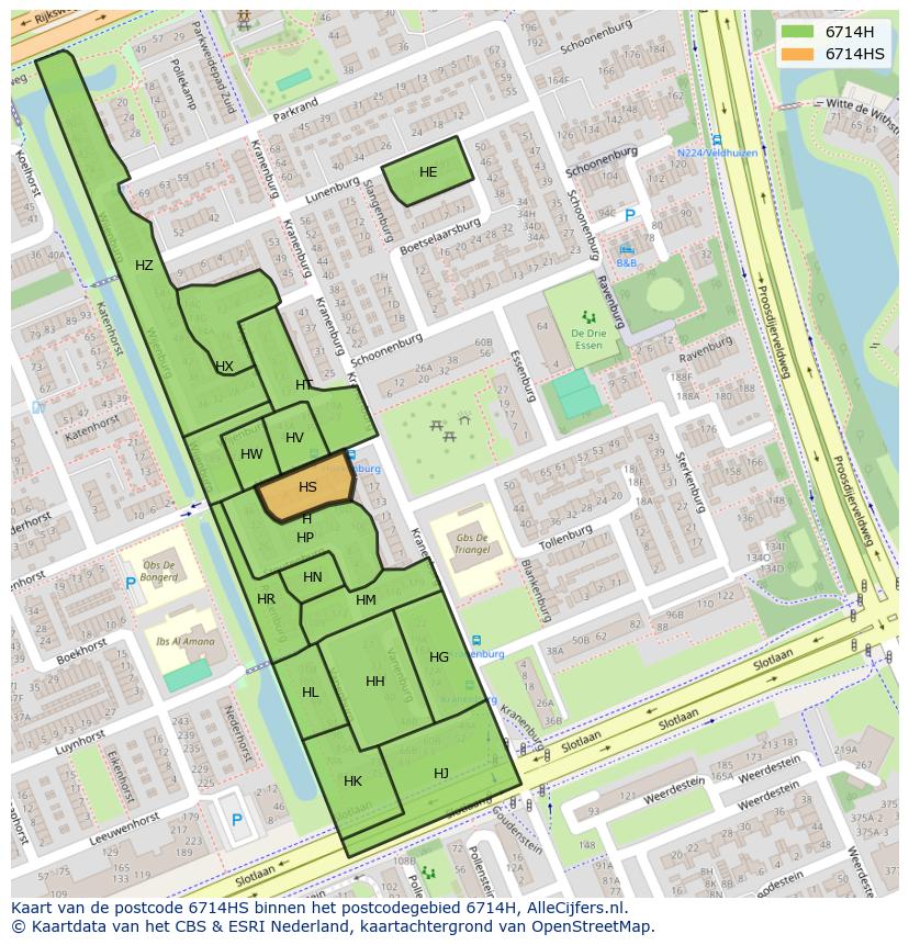 Afbeelding van het postcodegebied 6714 HS op de kaart.