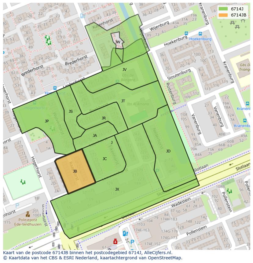 Afbeelding van het postcodegebied 6714 JB op de kaart.