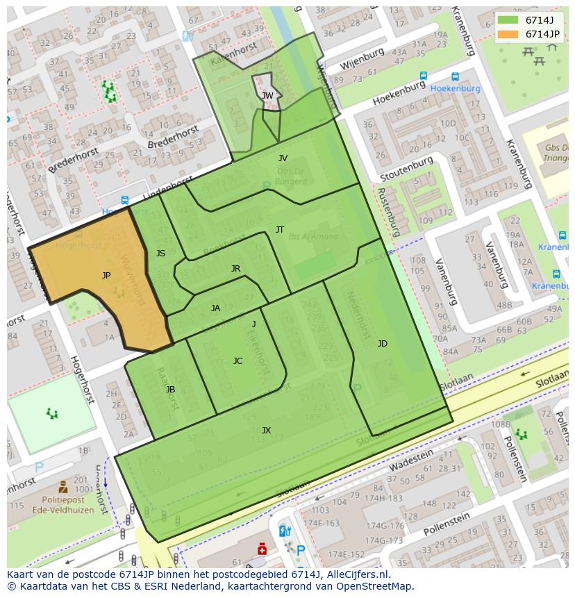 Afbeelding van het postcodegebied 6714 JP op de kaart.