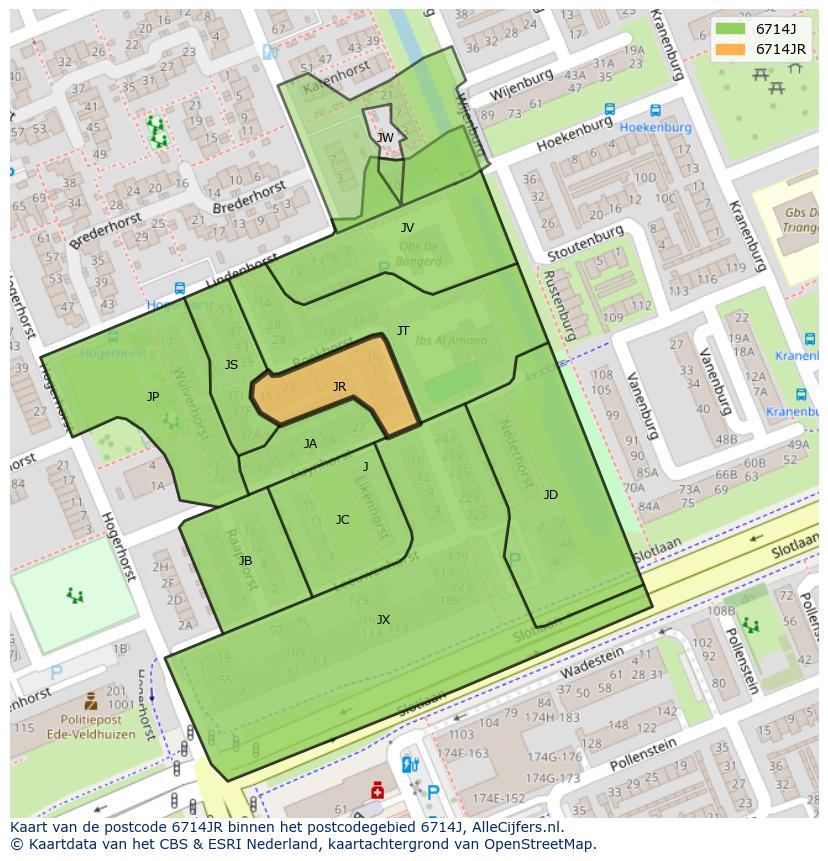 Afbeelding van het postcodegebied 6714 JR op de kaart.