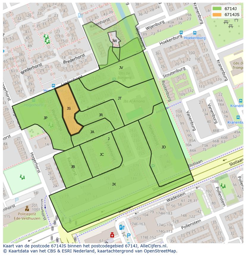 Afbeelding van het postcodegebied 6714 JS op de kaart.