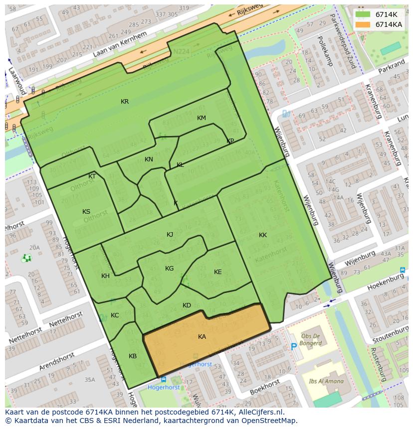 Afbeelding van het postcodegebied 6714 KA op de kaart.