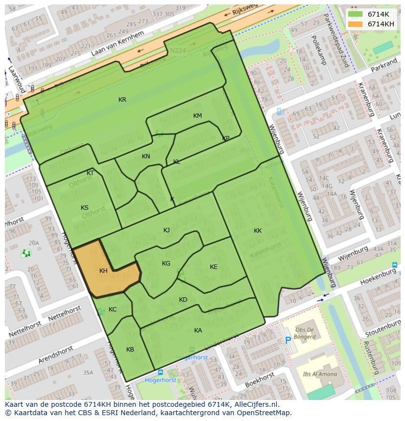Afbeelding van het postcodegebied 6714 KH op de kaart.