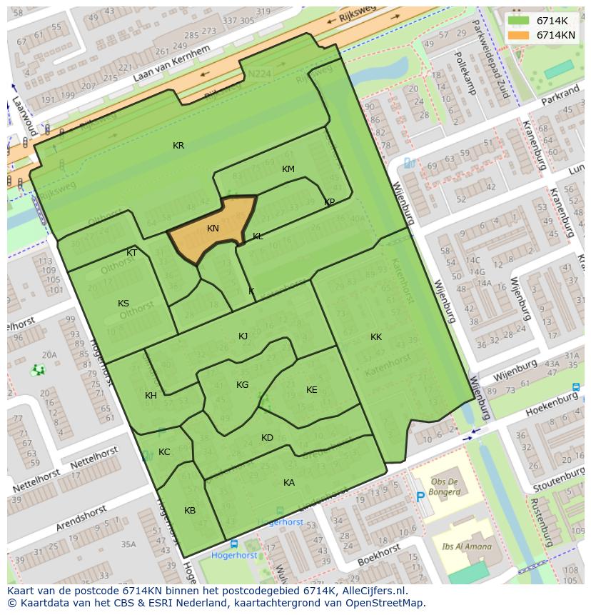 Afbeelding van het postcodegebied 6714 KN op de kaart.