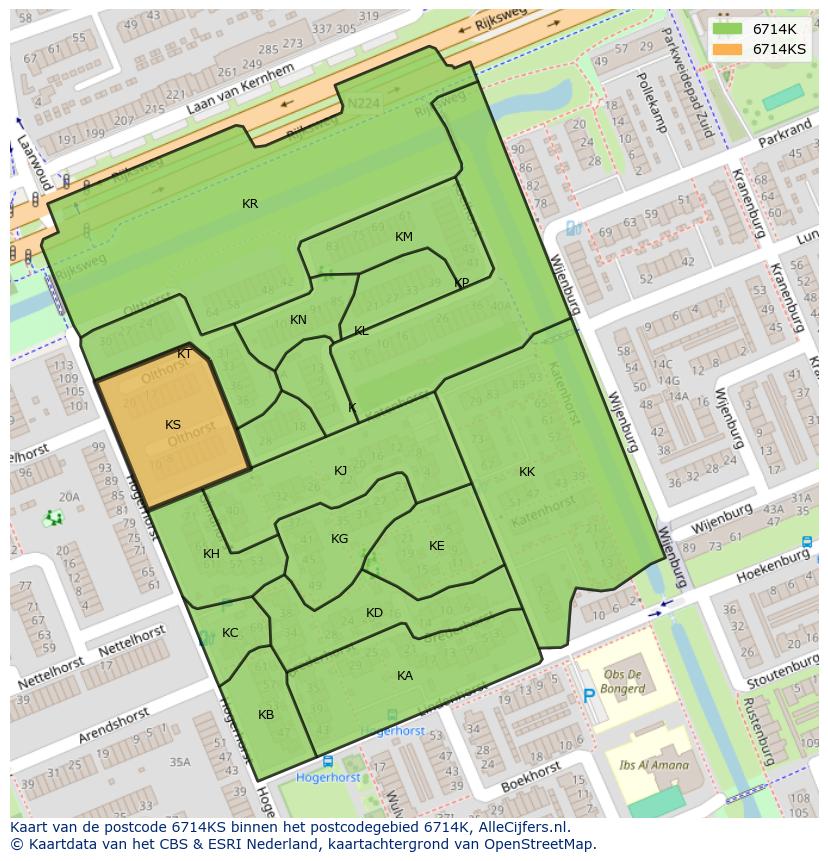 Afbeelding van het postcodegebied 6714 KS op de kaart.