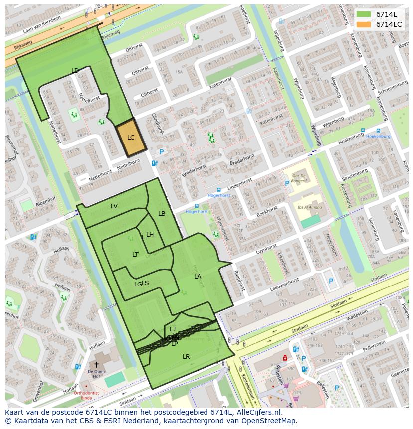 Afbeelding van het postcodegebied 6714 LC op de kaart.
