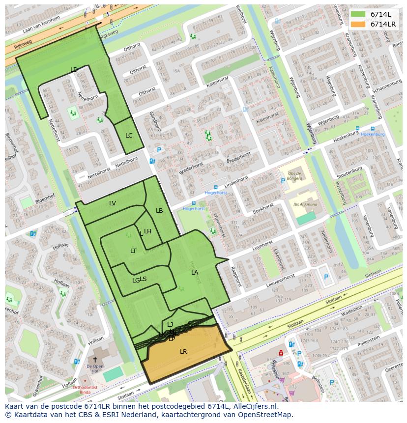 Afbeelding van het postcodegebied 6714 LR op de kaart.