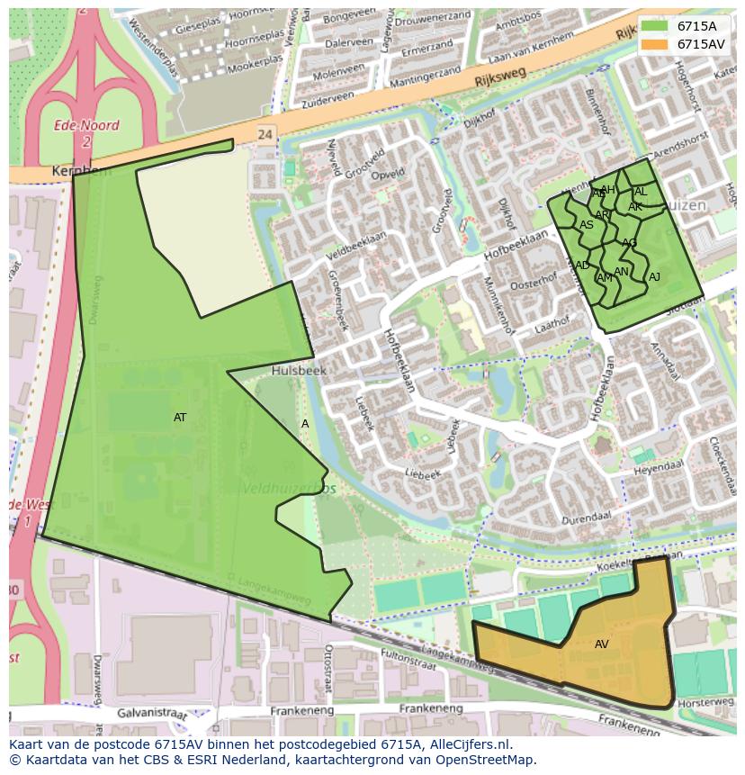 Afbeelding van het postcodegebied 6715 AV op de kaart.