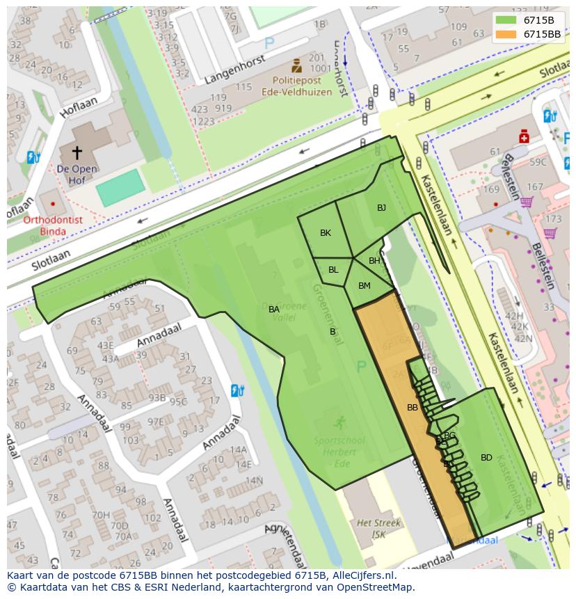 Afbeelding van het postcodegebied 6715 BB op de kaart.
