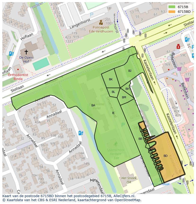 Afbeelding van het postcodegebied 6715 BD op de kaart.