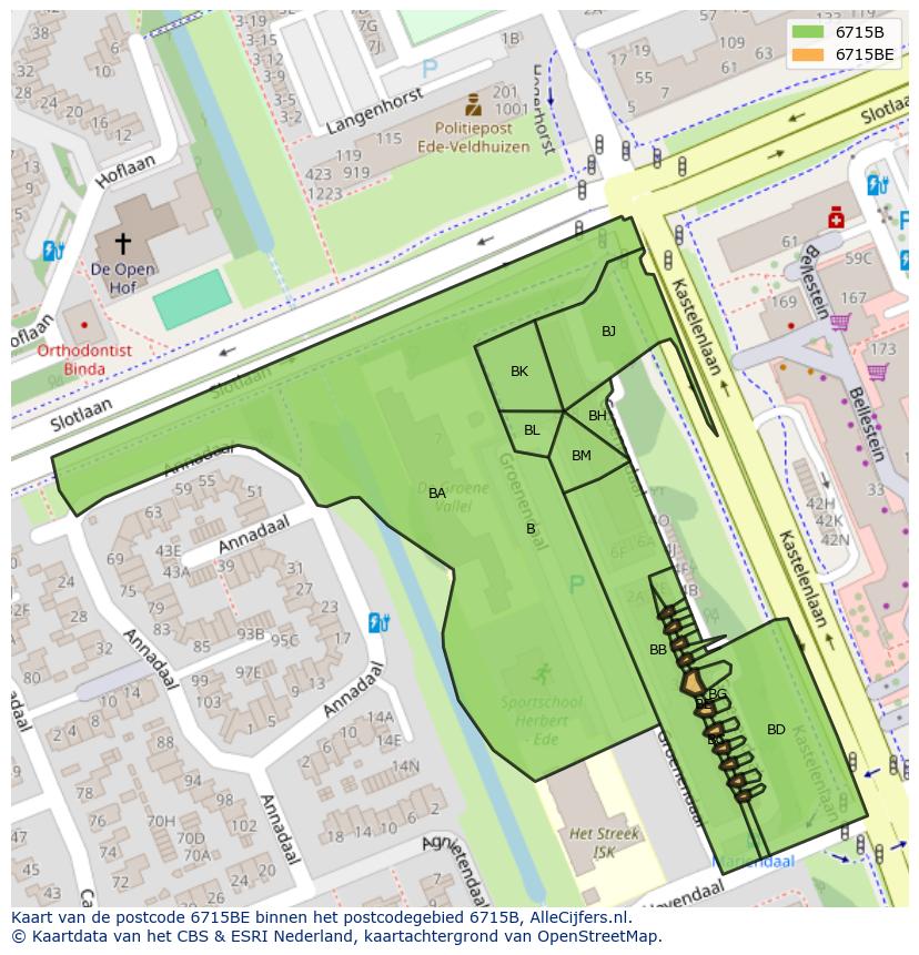 Afbeelding van het postcodegebied 6715 BE op de kaart.