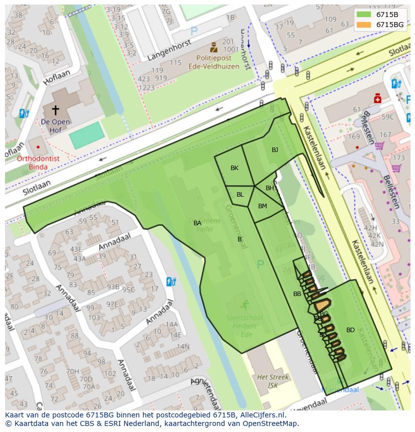 Afbeelding van het postcodegebied 6715 BG op de kaart.
