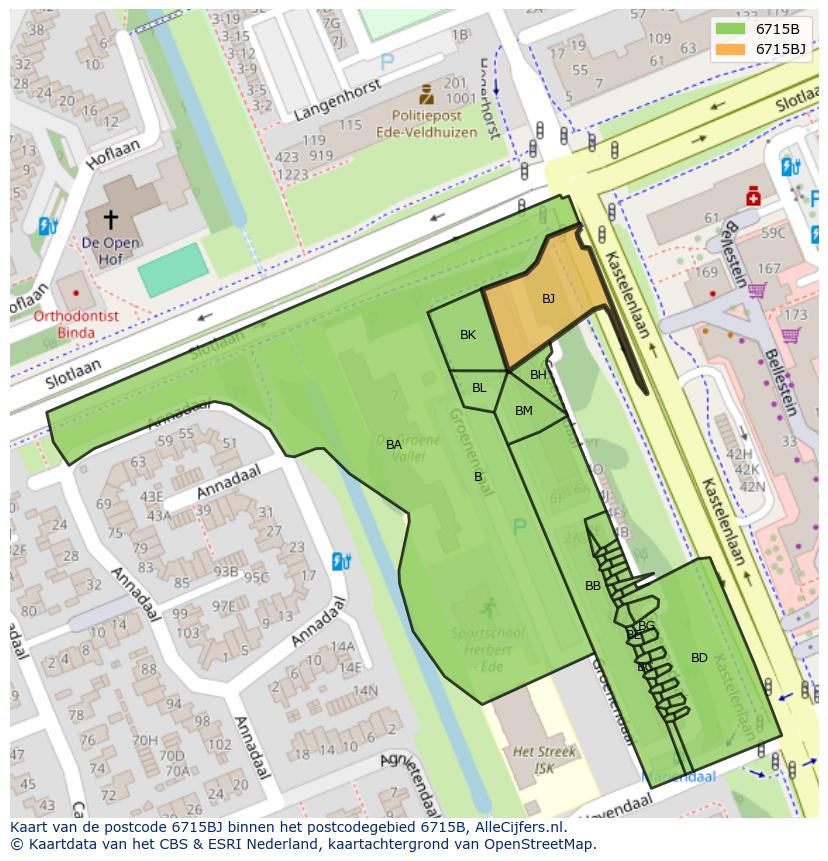 Afbeelding van het postcodegebied 6715 BJ op de kaart.
