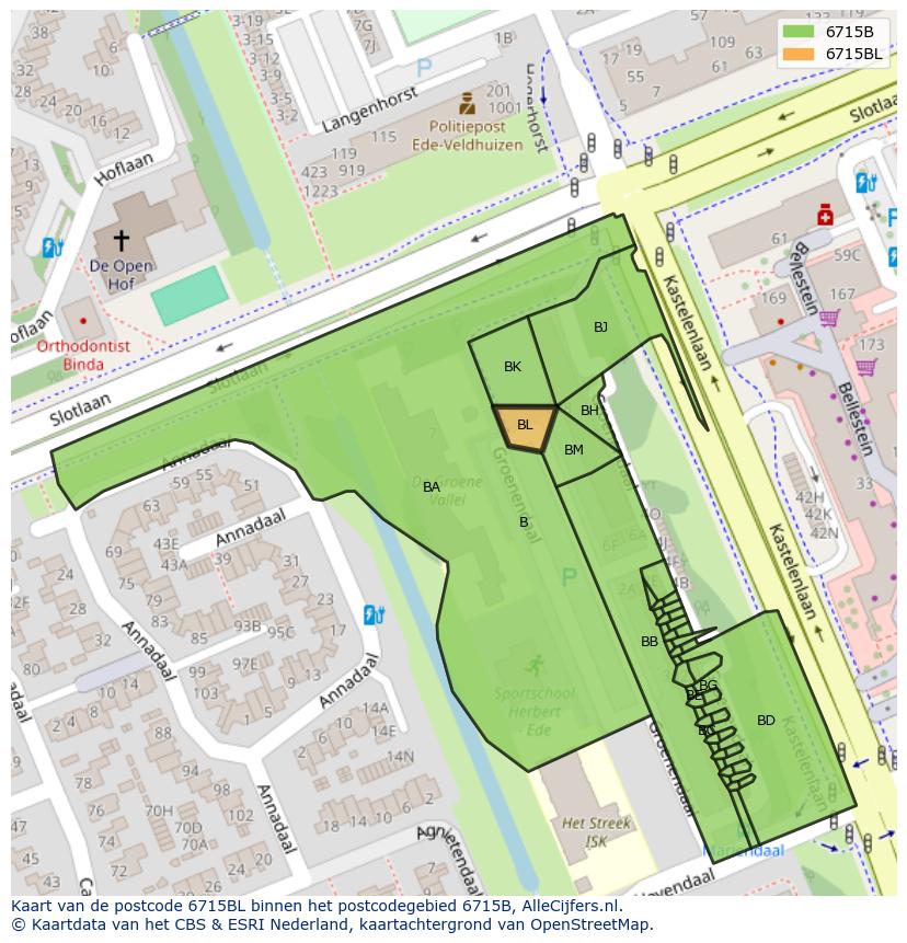 Afbeelding van het postcodegebied 6715 BL op de kaart.