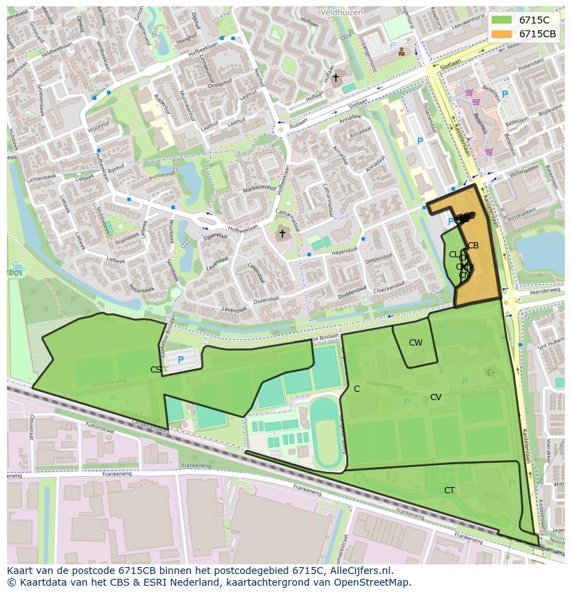 Afbeelding van het postcodegebied 6715 CB op de kaart.