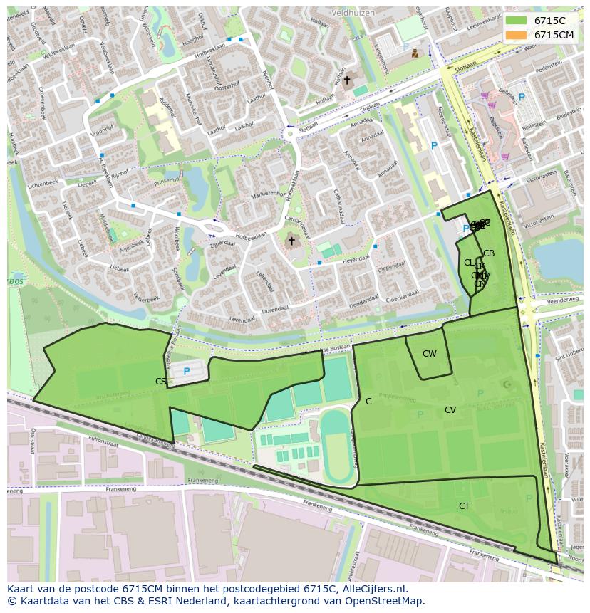 Afbeelding van het postcodegebied 6715 CM op de kaart.