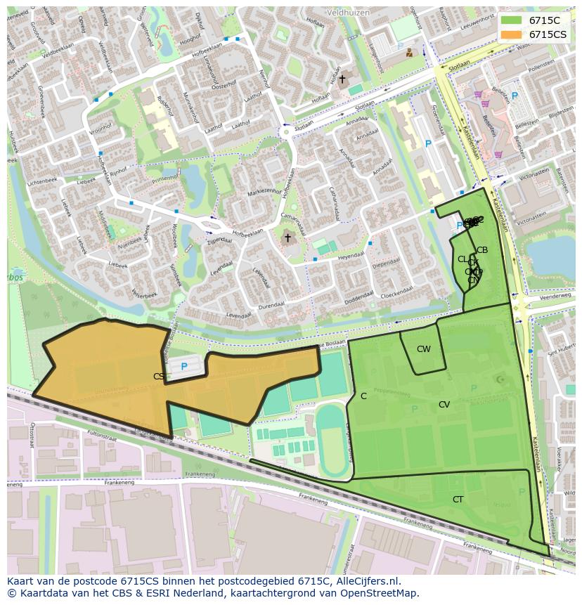 Afbeelding van het postcodegebied 6715 CS op de kaart.